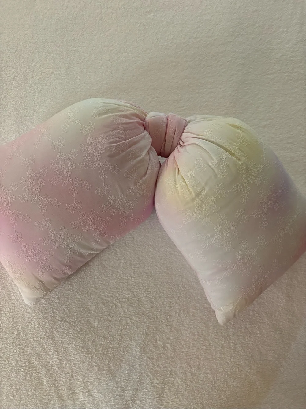 LoveShackFancy Pastel Flower Tie-dye Pink Yellow Oversized Bedrest Bow Pillow
